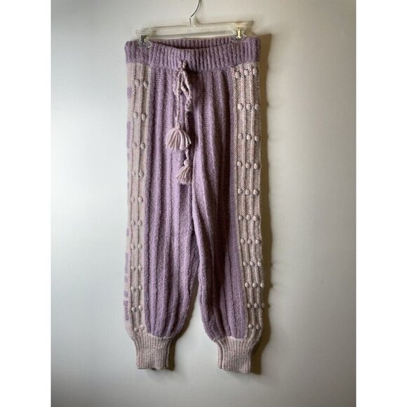 LOVESHACKFANCY Landana Wool Knit Bauble Jogger Pants Lavender Size L NWT $395 - Picture 8 of 12